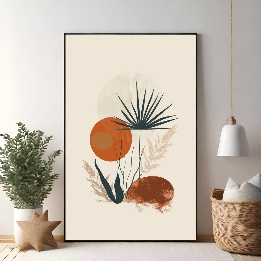 Wadi Home abstract botanical mid-century modern wall art with earthy tones and minimalist design.