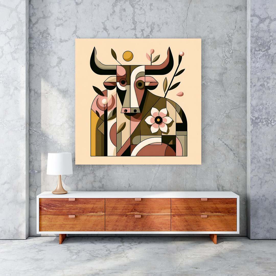 Wadi Home abstract geometric bull floral wall art in earthy tones and soft pinks, modern contemporary style.