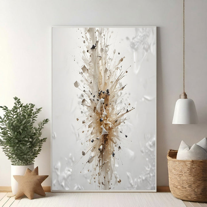 Wadi Home abstract burst wall art in neutral tones with dynamic textures and organic flow, adding modern sophistication.