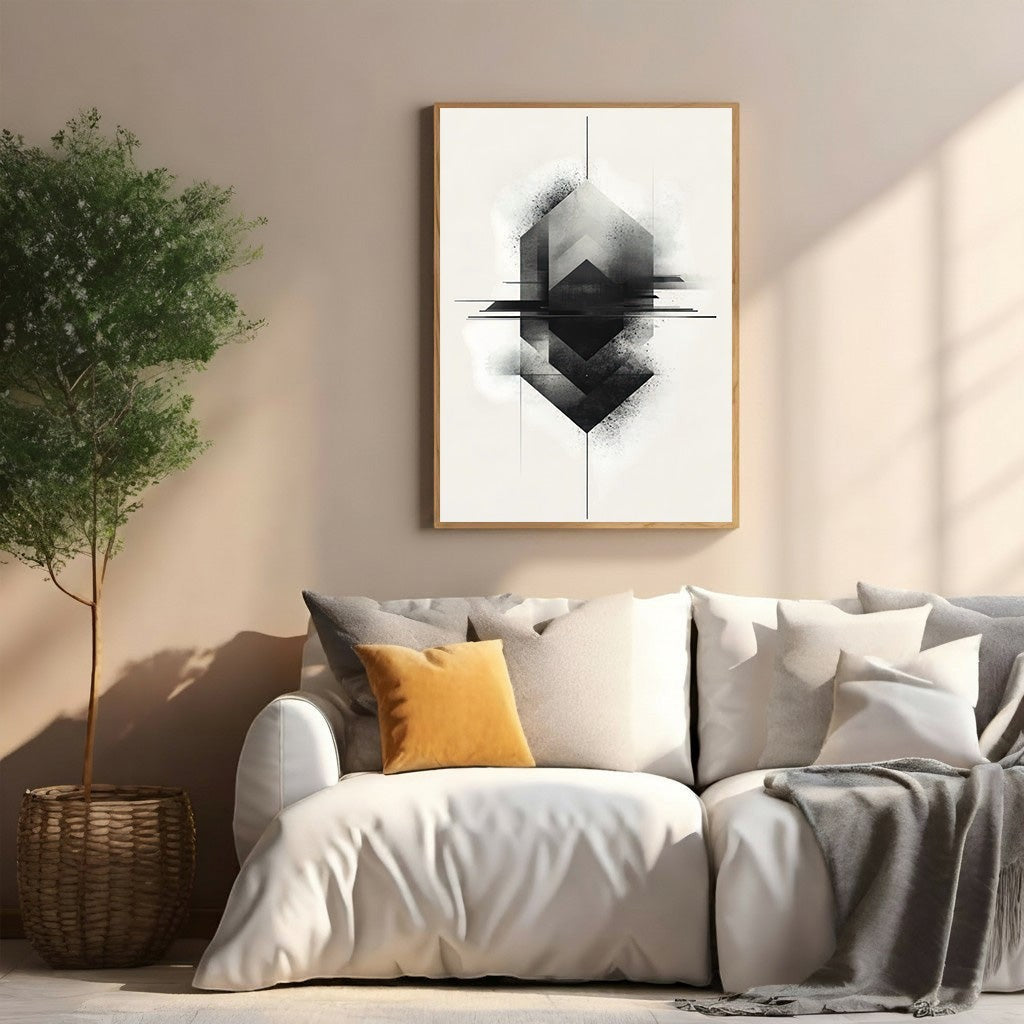 Wadi Home abstract geometric wall art in black and white with a modern minimalist aesthetic.