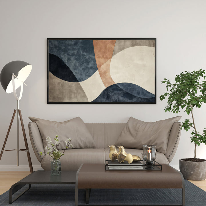 Wadi Home abstract geometric wall art with blue, terracotta, and cream organic shapes and textured finish.