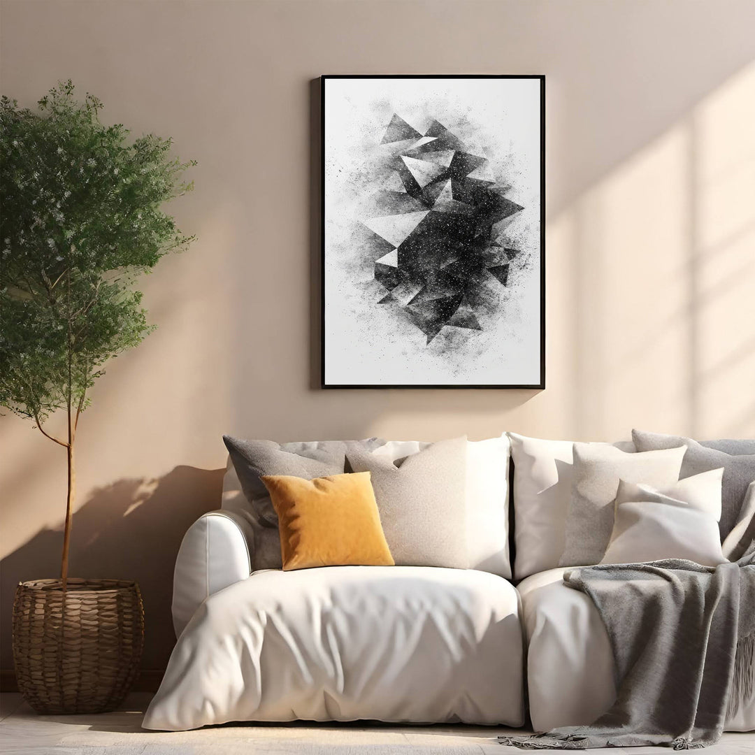 Wadi Home abstract geometric fragment wall art in monochromatic palette with textured, sketchy effect.