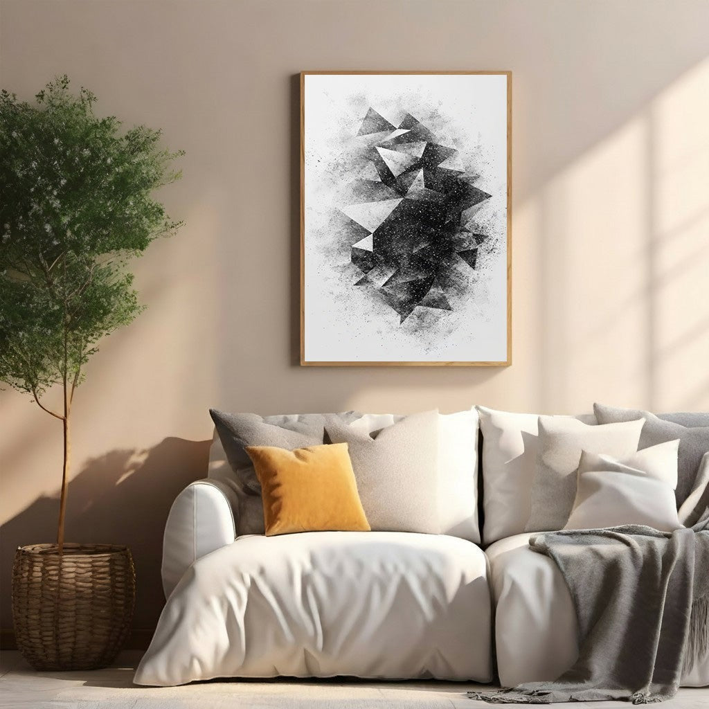 Wadi Home abstract geometric fragment wall art in monochromatic palette with textured, sketchy effect.