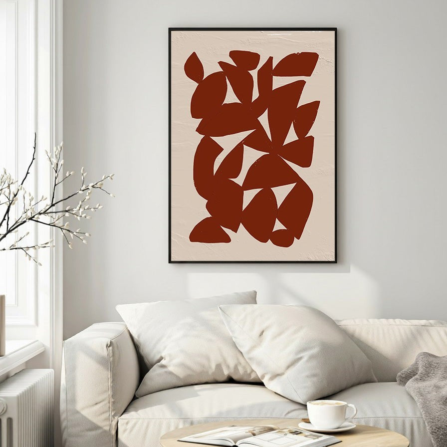 Wadi Home abstract geometric wall art in terracotta and beige with textured background. Modern minimalist design.