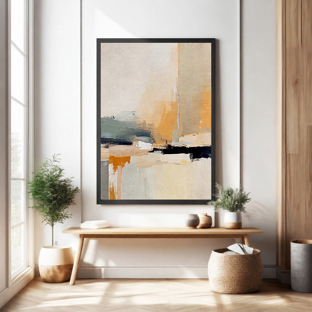 Wadi Home abstract landscape canvas art with ochre, grey, and cream tones. Textured brushstrokes add modern artistic touch.