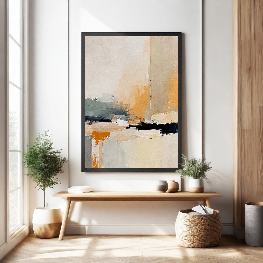 Wadi Home abstract landscape canvas art with ochre, grey, and cream tones. Textured brushstrokes add modern artistic touch.