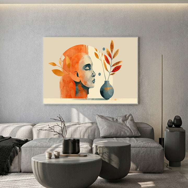 Wadi Home abstract portrait wall art print featuring a profile silhouette, botanical elements, and vase in earthy tones
