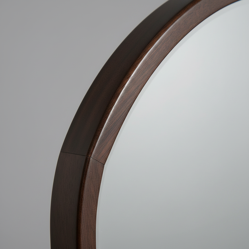 Wadi Home arched floor mirror featuring a smooth, dark wood frame with a rounded top and high-quality glass reflection.