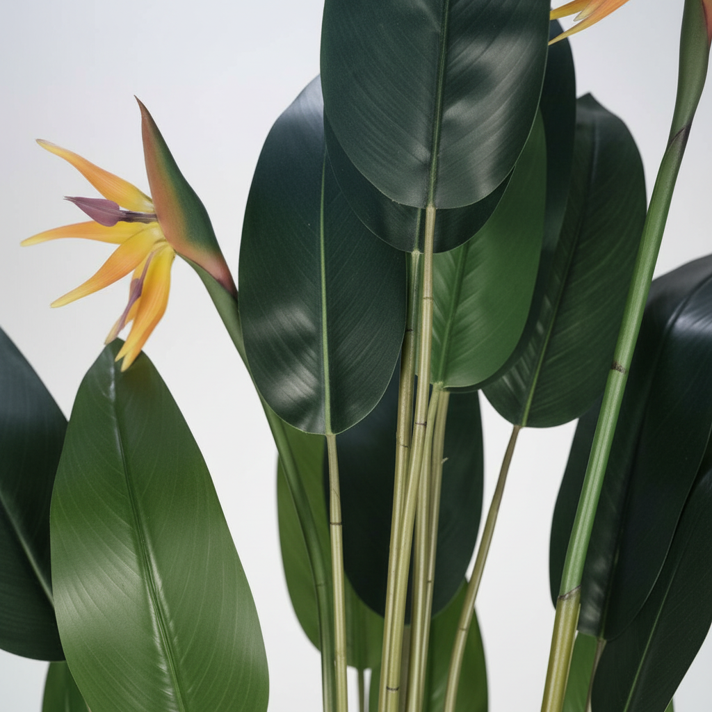 Wadi Home artificial Bird of Paradise plant with large green leaves and vibrant orange and purple tropical blooms
