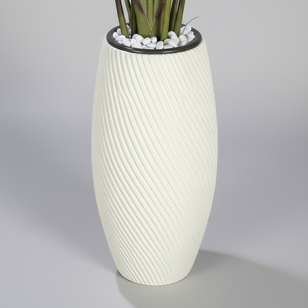 Wadi Home artificial Bird of Paradise plant in a tall textured white swirling floor vase with decorative stones