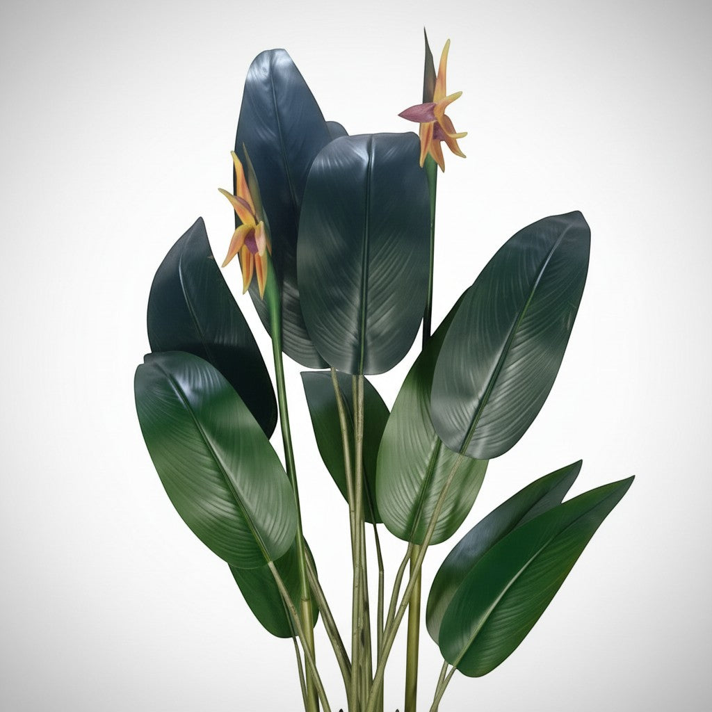 Wadi Home artificial Bird of Paradise plant with lush dark green leaves and vibrant orange flowers