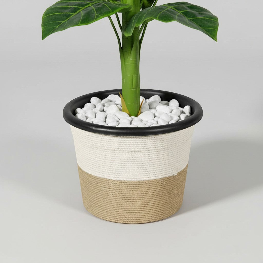 Wadi Home artificial fiddle leaf fig plant in a two-tone textured planter with decorative white stones