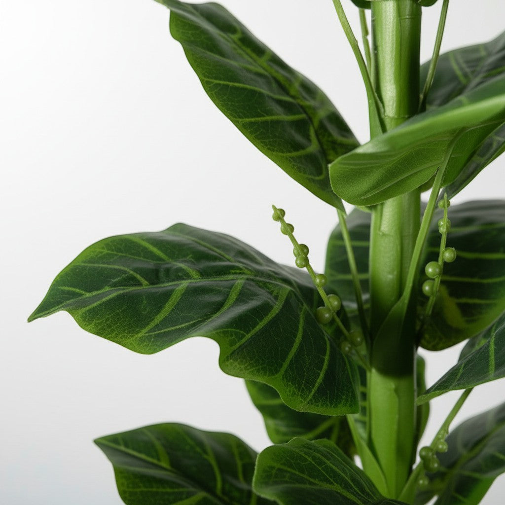 Wadi Home artificial floor plant with realistic green leaves and detailed veins on a sturdy stem