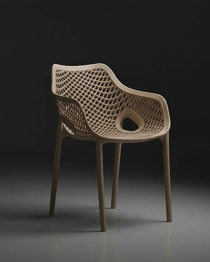 Wadi Home beige modern armchair featuring an intricate lattice pattern and ergonomic armrests for indoor or outdoor use.