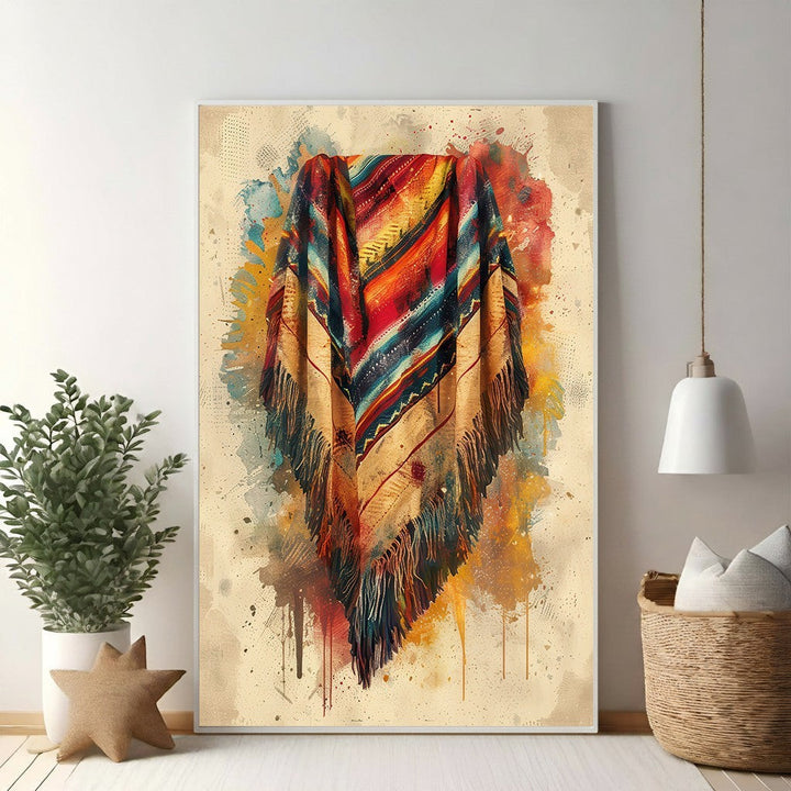 Wadi Home bohemian fringe throw blanket in sunset hues with geometric pattern and tassels. Soft, durable fabric.