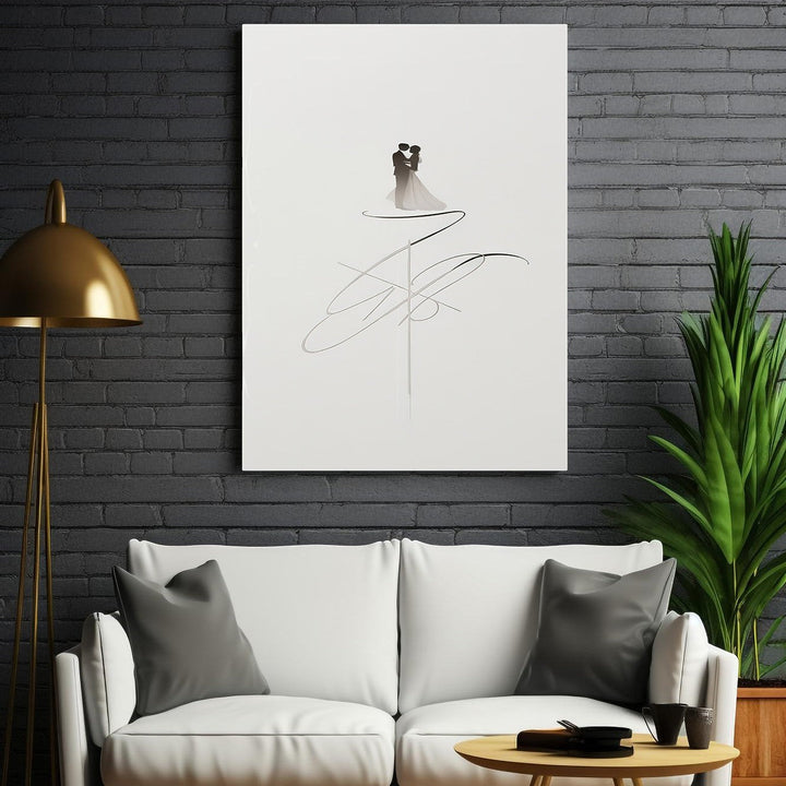 Wadi Home minimalist couple embrace art print, delicate line drawing in grayscale tones, modern abstract elegance.