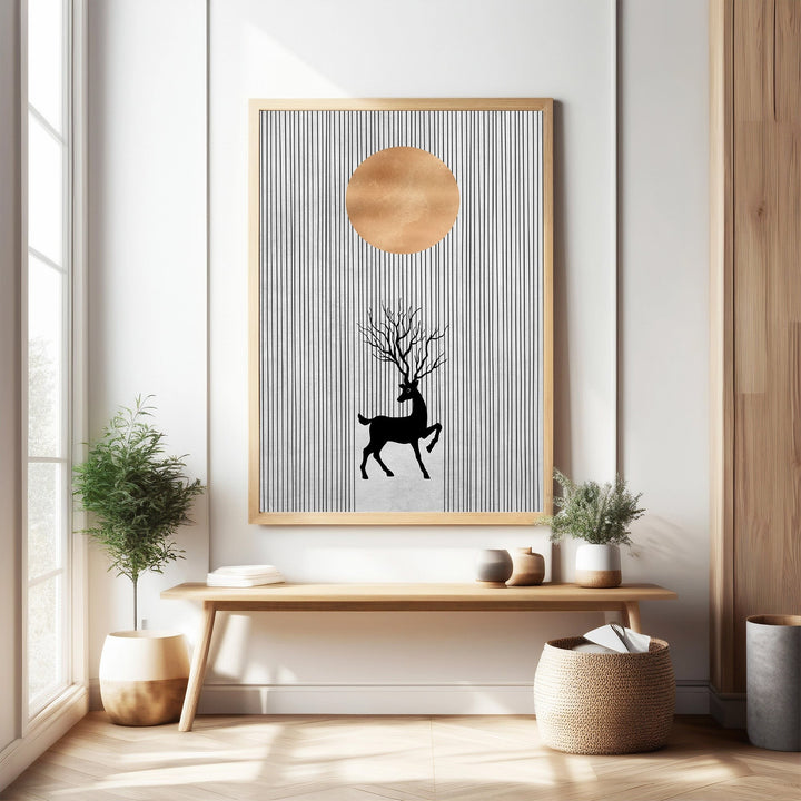 Wadi Home Deer Silhouette Wall Art with sun and minimalist lines, modern nature decor