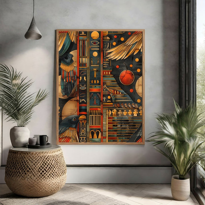 Wadi Home Ancient Egyptian Hieroglyphic Wall Art with pharaohs, gods, and symbols in rich colors.