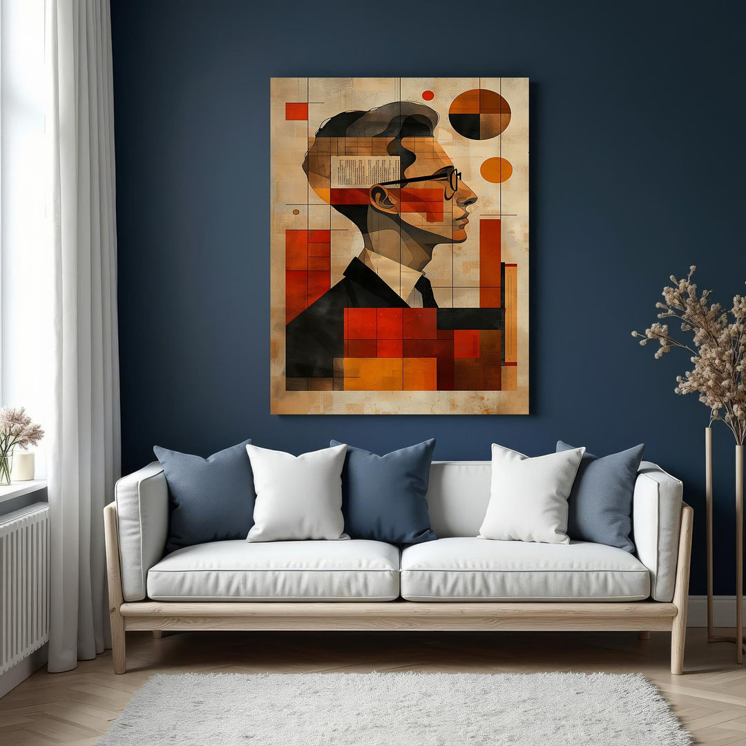 Wadi Home geometric portrait wall art featuring a profile in warm earthy tones and abstract shapes. Modern, artistic, and sophisticated.