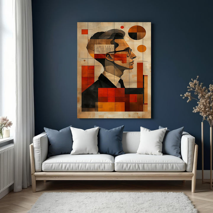 Wadi Home geometric portrait wall art featuring a profile in warm earthy tones and abstract shapes. Modern, artistic, and sophisticated.