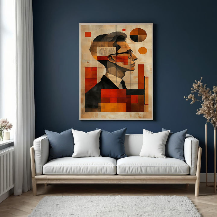 Wadi Home abstract geometric portrait wall art in warm earthy tones with squares and circles.