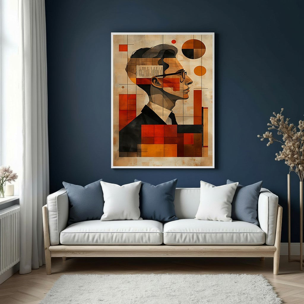 Wadi Home geometric portrait wall art featuring a profile in abstract shapes and earthy tones, perfect for modern decor.