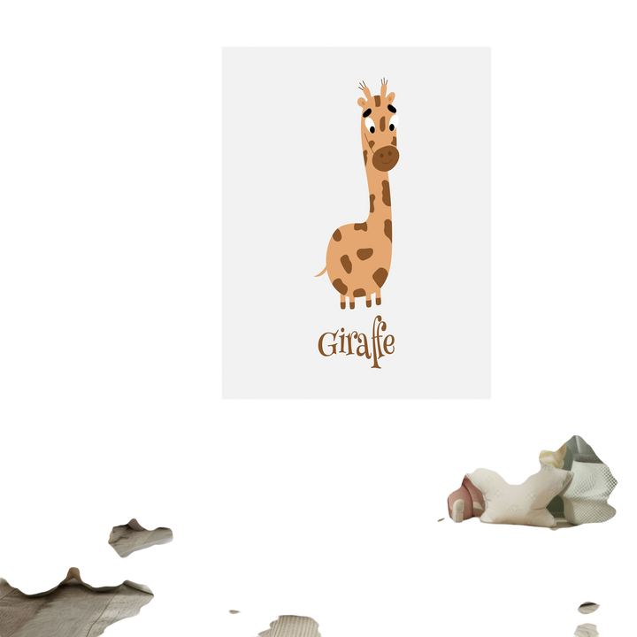 Wadi Home cartoon giraffe nursery wall art in brown and tan, perfect for a baby's room.