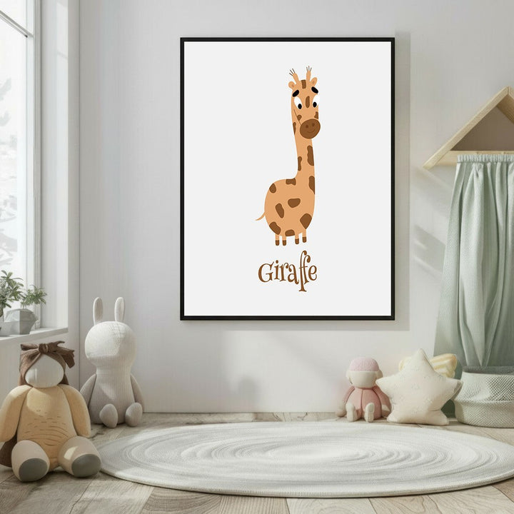 Wadi Home cartoon giraffe nursery wall art in brown and tan, perfect for a baby's room.