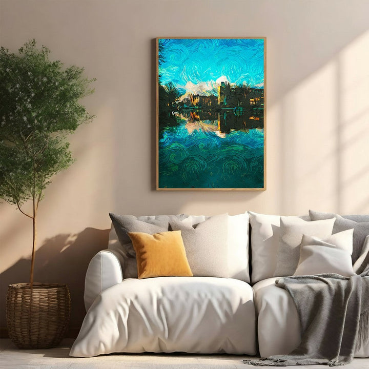 Wadi Home Impressionist water landscape wall art with vibrant blues and greens, painterly style.