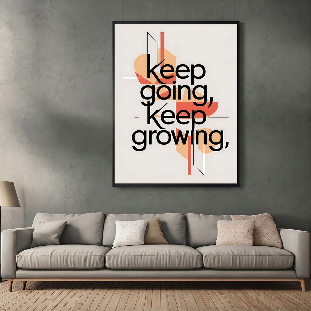 Wadi Home inspirational wall art print with modern typography and geometric shapes in coral, peach, and black.