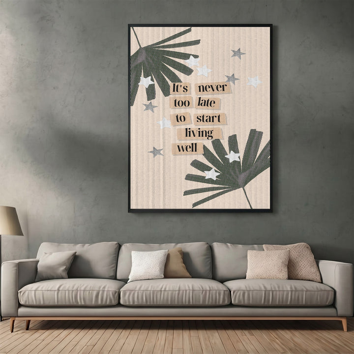 Wadi Home framed wall art with inspirational quote, botanical leaves, and star accents on a textured neutral background