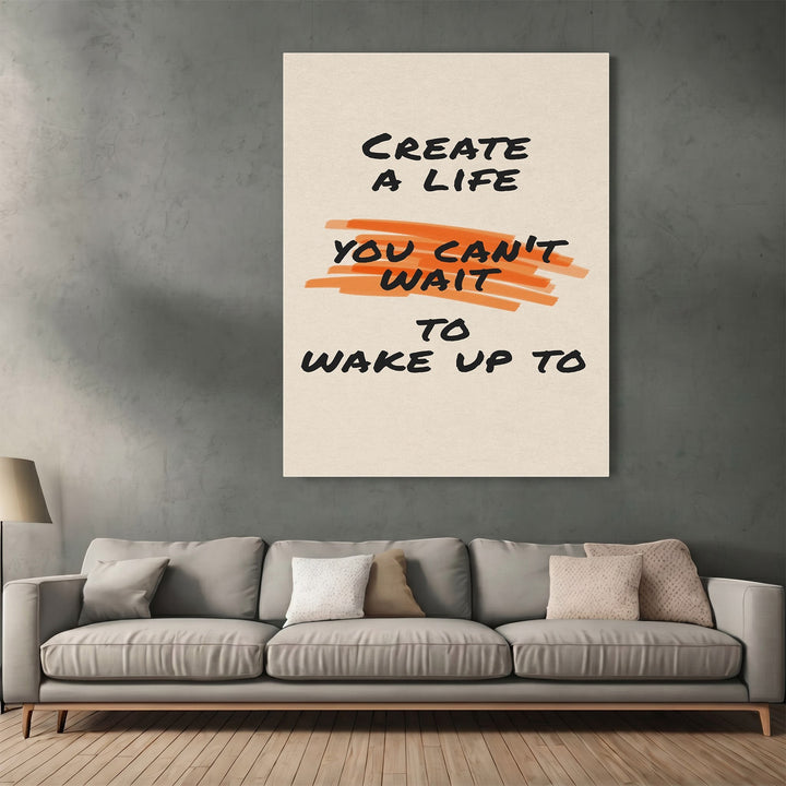 Wadi Home inspirational quote wall art poster with black typography and orange brushstroke on a neutral background.