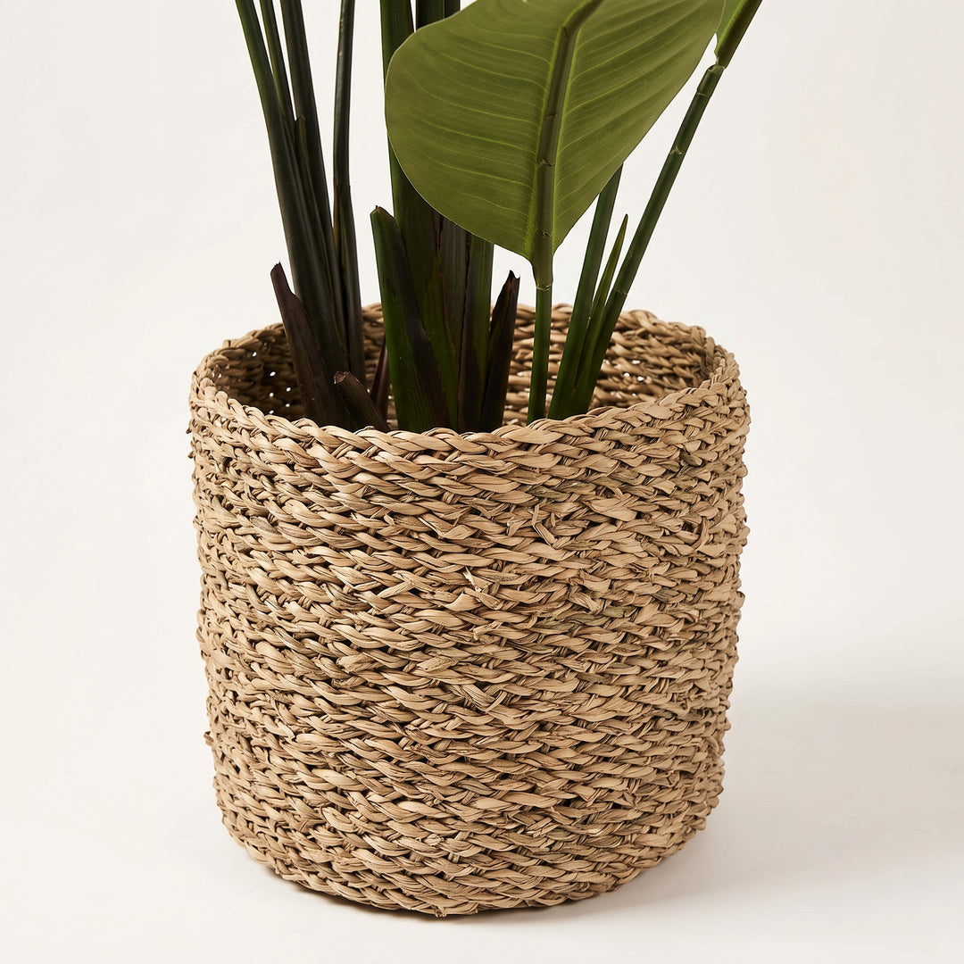 Wadi Home Large Fiddle Leaf Fig artificial plant in a woven basket with lush green leaves.