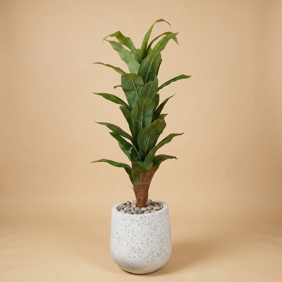 Wadi Home Large Fiddle Leaf Fig Tree in a speckled white pot with pebbles on top. Realistic artificial plant.