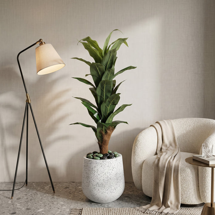 Wadi Home Large Fiddle Leaf Fig Tree in speckled pot with green pebbles, realistic artificial plant for home decor.