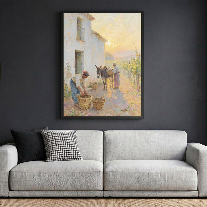 Wadi Home rustic farm life framed wall art print featuring an impressionistic rural scene with warm sunset tones.