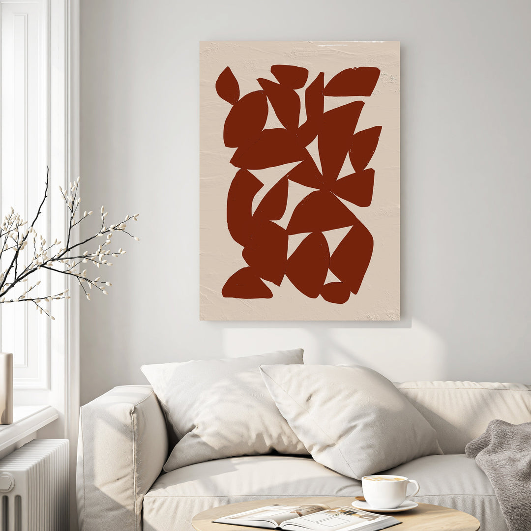 Wadi Home abstract terracotta geometric shapes wall art on textured neutral background.