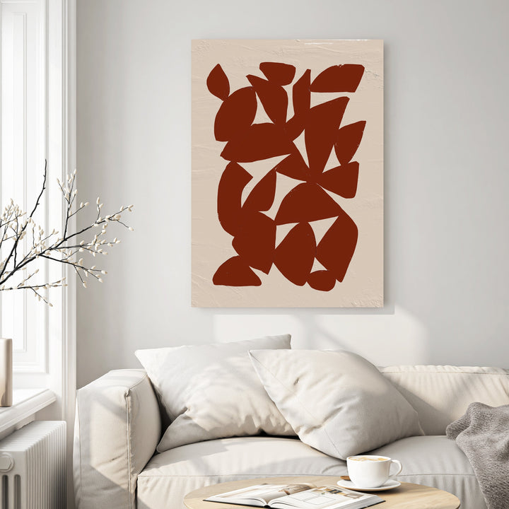 Wadi Home abstract terracotta geometric shapes wall art on textured neutral background.