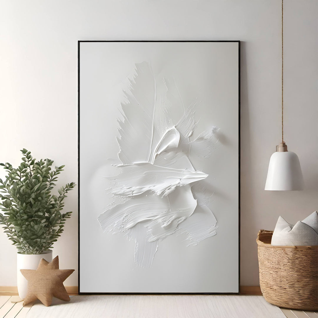 Wadi Home textured abstract wall art with bold white dimensional brushstrokes in a black frame.