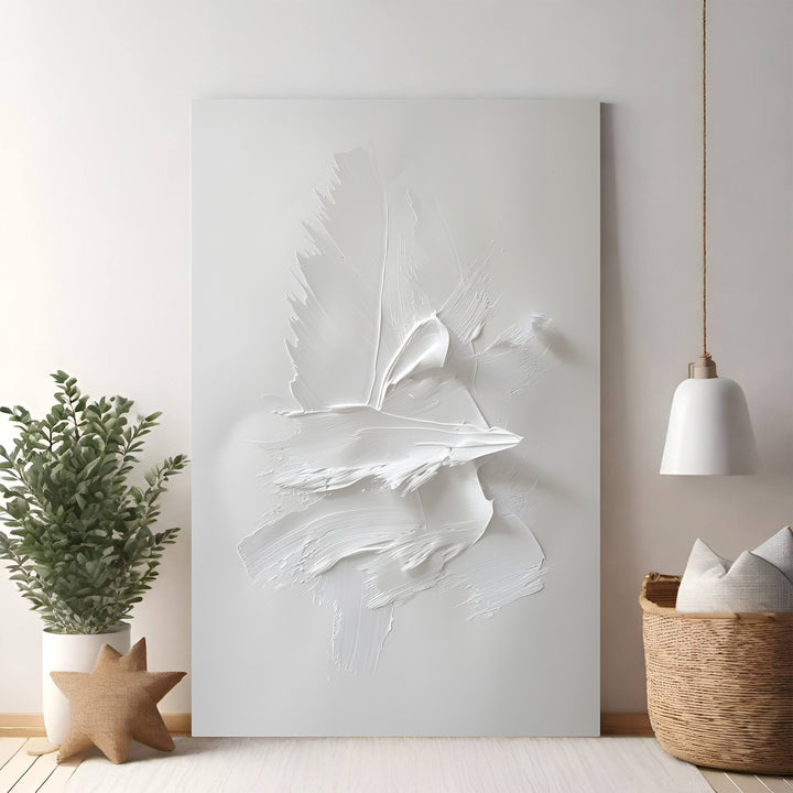 Wadi Home textured abstract white wall art with bold brushstrokes, minimalist design.