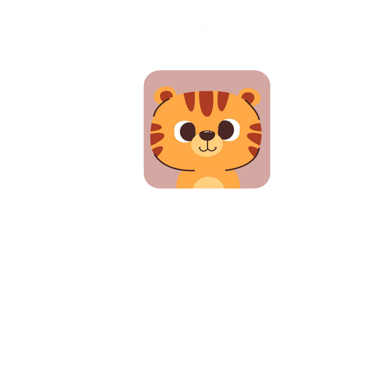 Wadi Home cartoon tiger cub nursery wall art, orange and brown with cute face, perfect for jungle theme decor.