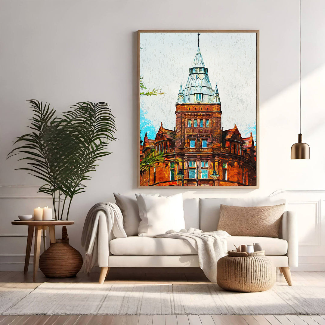 Wadi Home Victorian building impressionist wall art with warm earthy tones and intricate architecture.