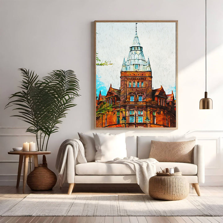 Wadi Home Victorian building impressionist wall art with warm earthy tones and intricate architecture.