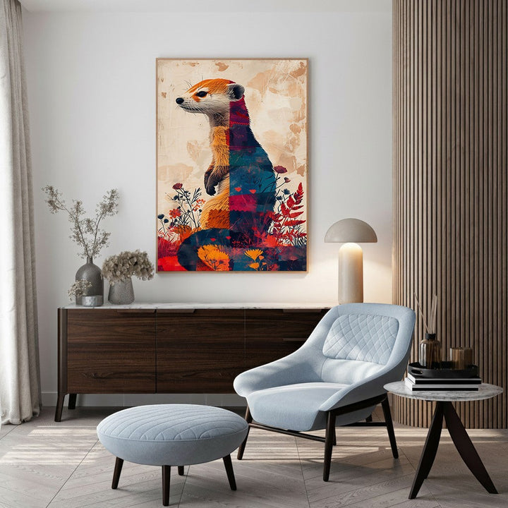 Wadi Home abstract animal portrait wall art, geometric otter with vibrant colors and botanical elements.