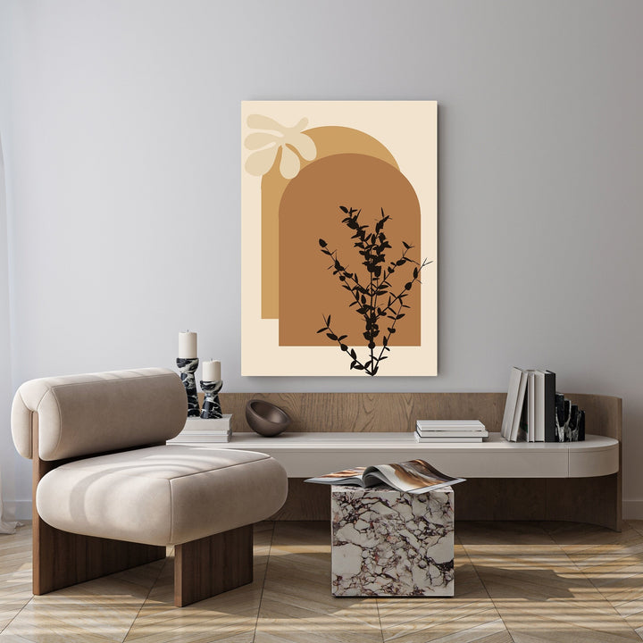 Wadi Home abstract arch botanical wall art with warm earthy tones and minimalist design.