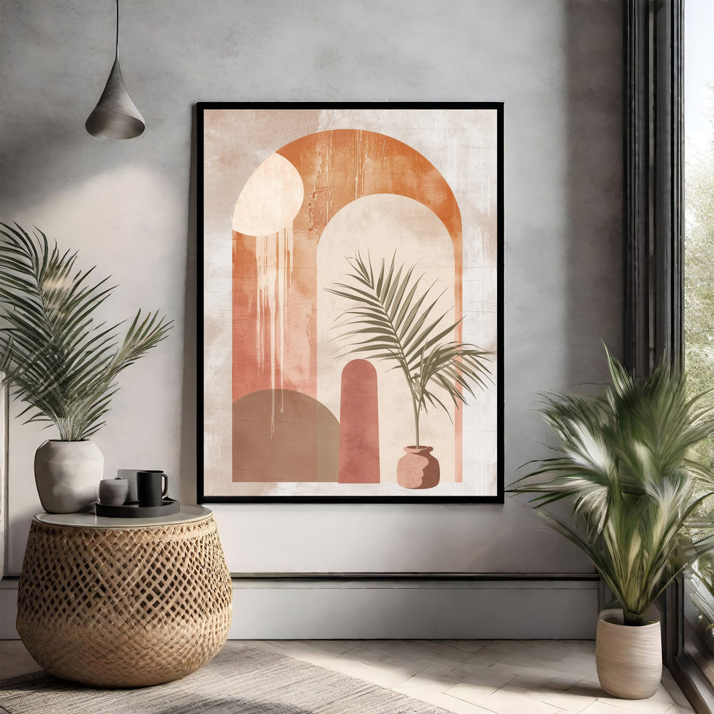 Wadi Home Abstract Archway Botanical Wall Art with terracotta and neutral tones, featuring painterly arch and plant motifs.