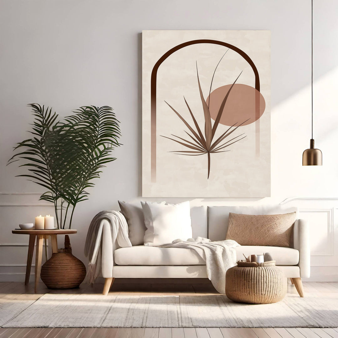 Wadi Home abstract botanical arch wall art with earthy tones and minimalist design.
