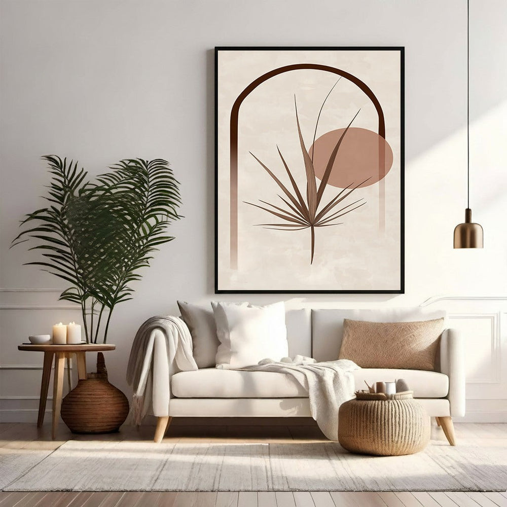 Wadi Home Abstract Botanical Arch Wall Art with earthy tones and minimalist design, featuring a delicate botanical illustration.