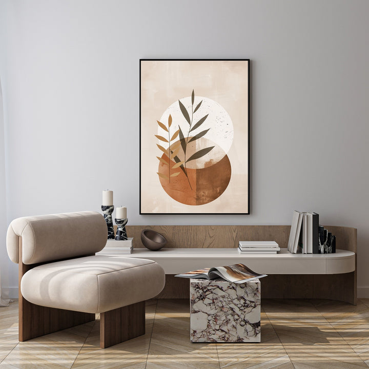 Wadi Home abstract botanical circles wall art in terracotta and neutral tones, featuring overlapping circles and plant stems.
