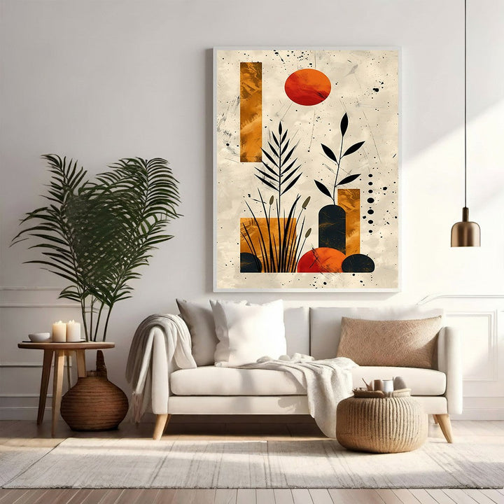 Wadi Home abstract botanical sunburst wall art with warm earthy tones and modern design.